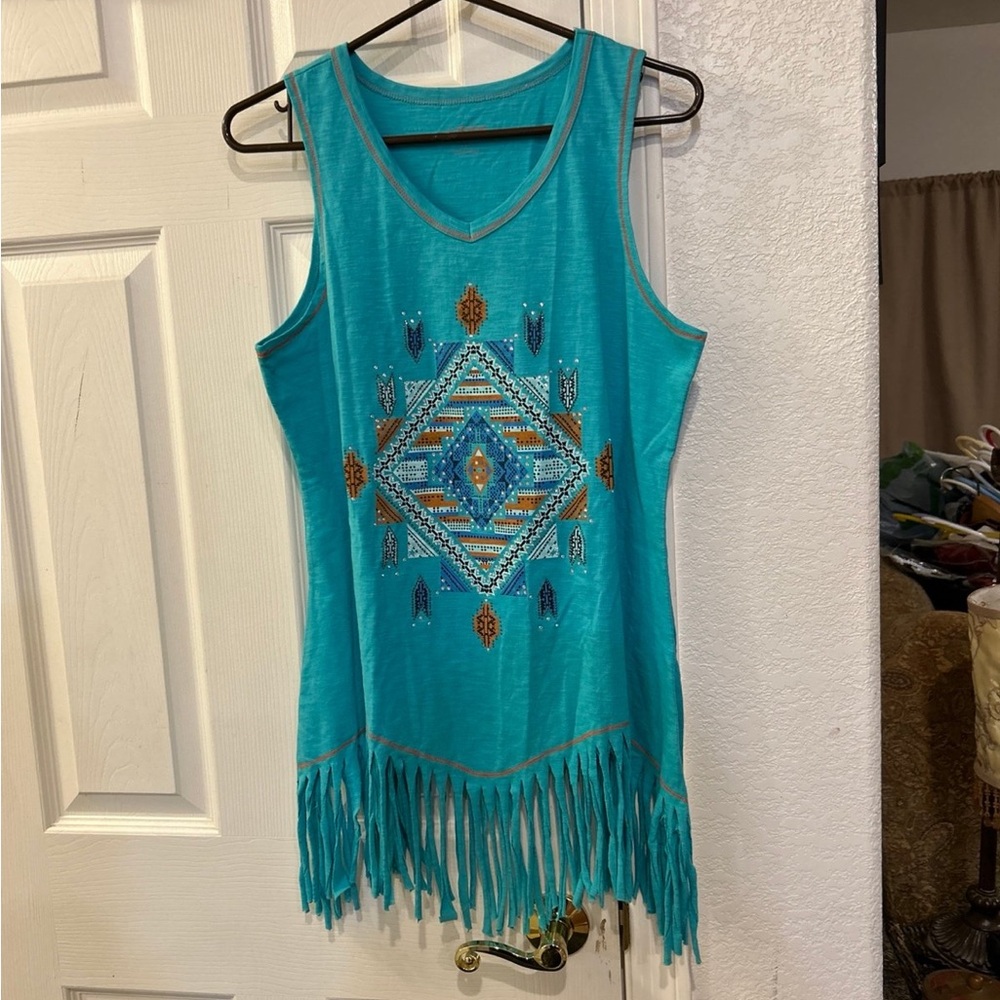 Back in the saddle Teal Sleeveless NWOT